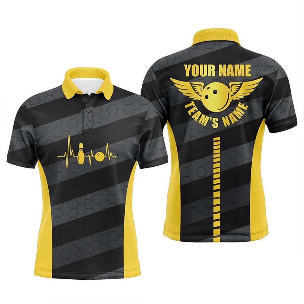 Bowling Polo Shirts For Men Custom Bowling Team Shirts For Bowlers, Team Bowling Polo Shirt Yellow, Personalized Bowling Team Shirt