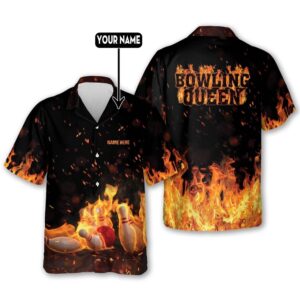 Bowling Queen Hawaiian Shirt For Women, Custom Bowling Shirt, Custom Team Bowling Hawaiian Shirt