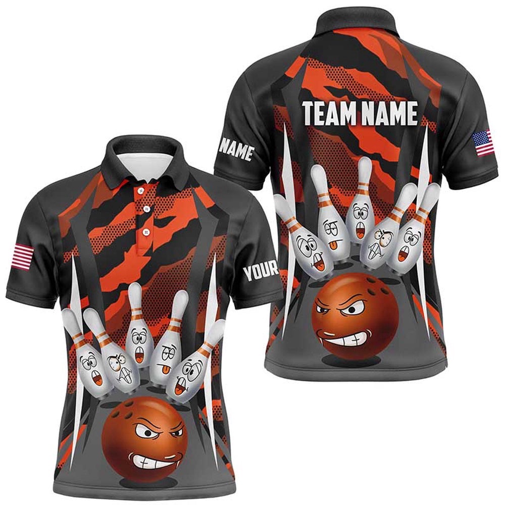 Bowling Shirt For Men Camo Bowling Team League Funny Orange Polo Bowling Shirt Unisex, Personalized Bowling Team Shirt