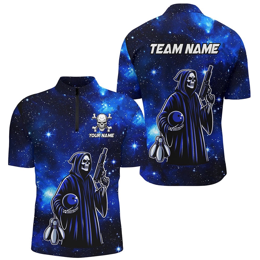Bowling Shirt For Men Skull Bowling Team League Jersey Unisex, Custom Bowling Team Jersey Shirt