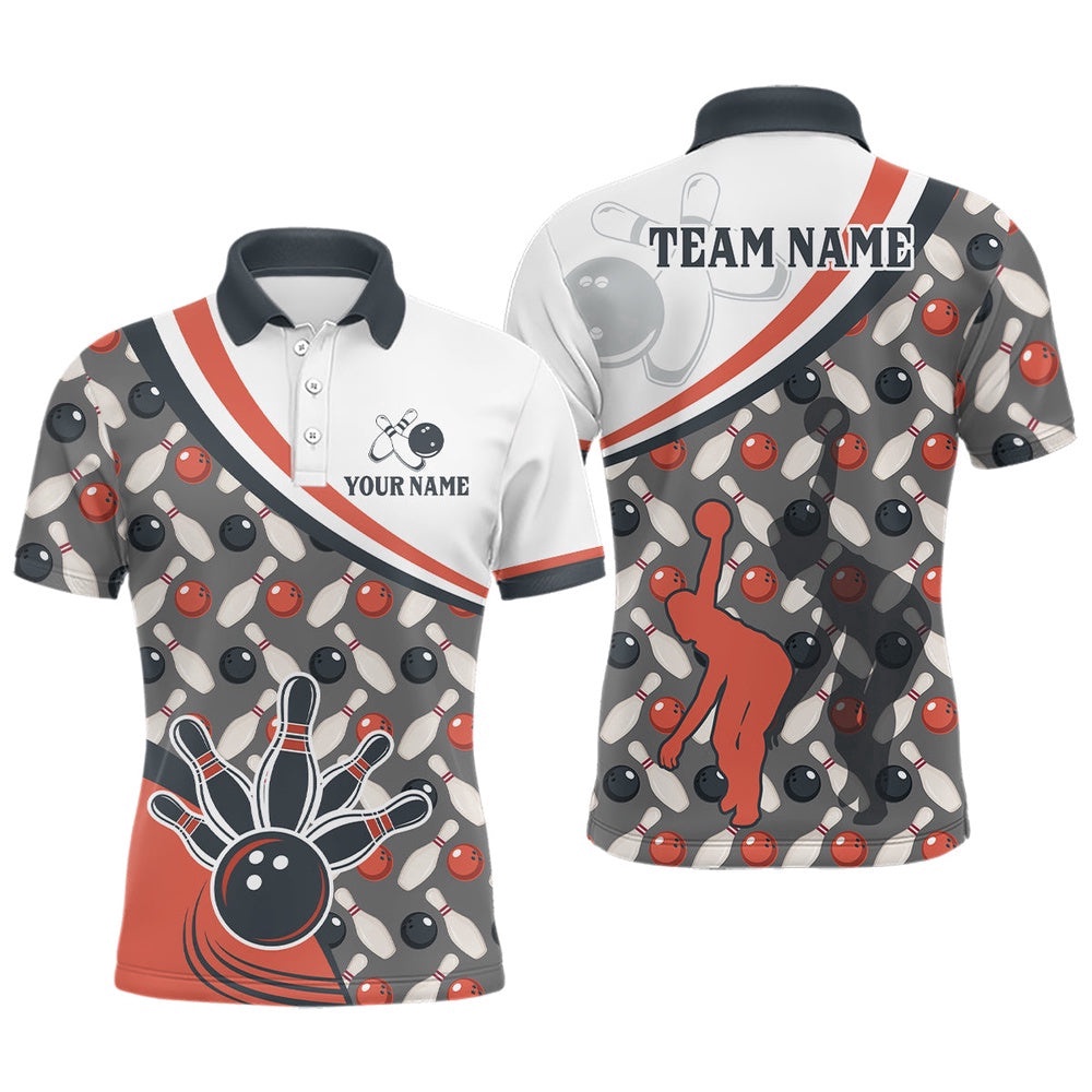 Bowling Shirt For Mens Custom Bowling Pattern Style Team Polo Shirt Shirt, Personalized Bowling Team Shirt
