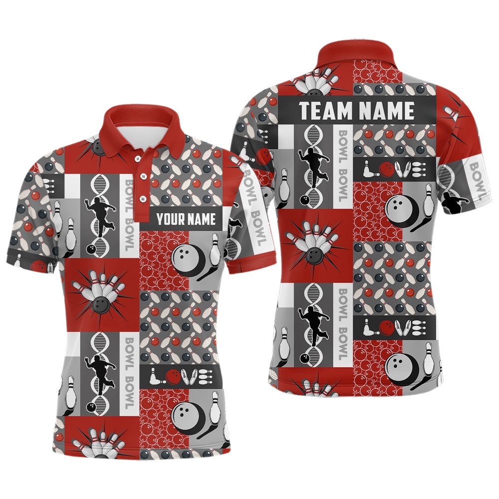 Bowling Shirt For Mens Custom Bowling Pattern Team Polo Shirt Shirt Red, Personalized Bowling Team Shirt