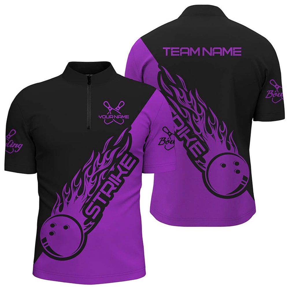 Bowling Shirts For Men And Women, Bowling Team Shirts Bowling Strike Purple, Custom Bowling Team Jersey Shirt