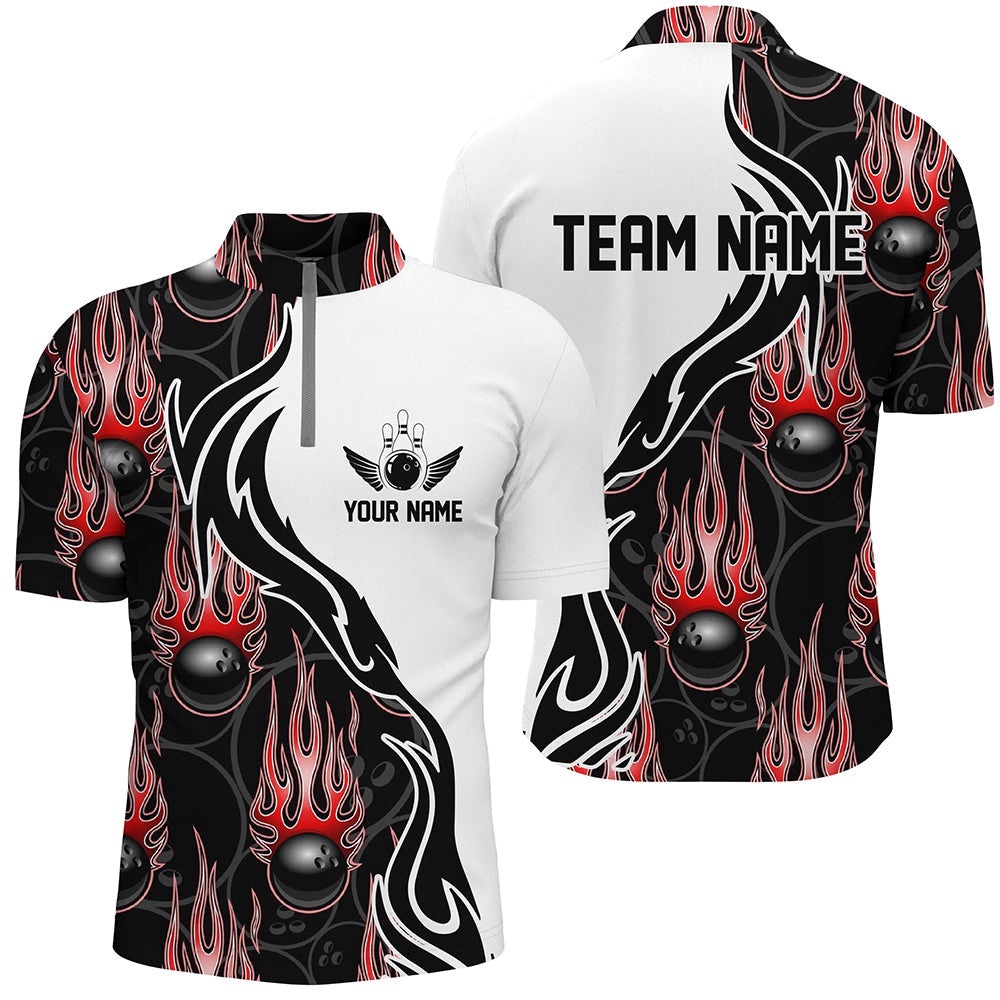 Bowling Shirts For Men And Women, Flame Bowling Team Jersey Red, Custom Bowling Team Jersey Shirt
