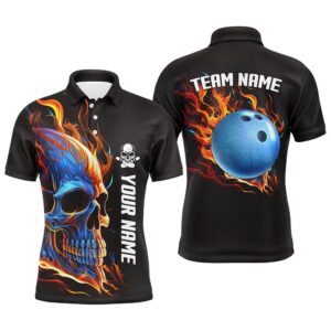 Bowling Skull On Fire Bowling Polo Shirts&hellip;