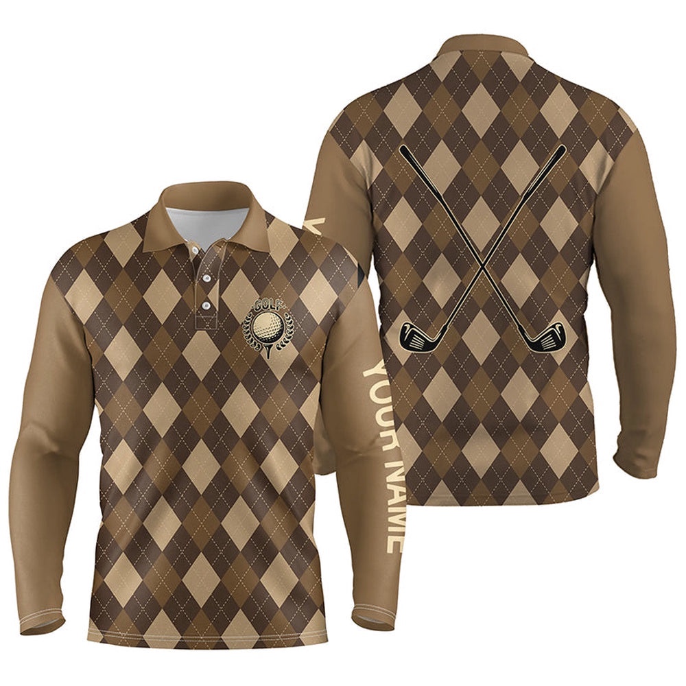 Brown Argyle Men’s Golf Polo Shirts Custom Name Golf Outfit Men, Golf Polo Shirt, Golf Shirts