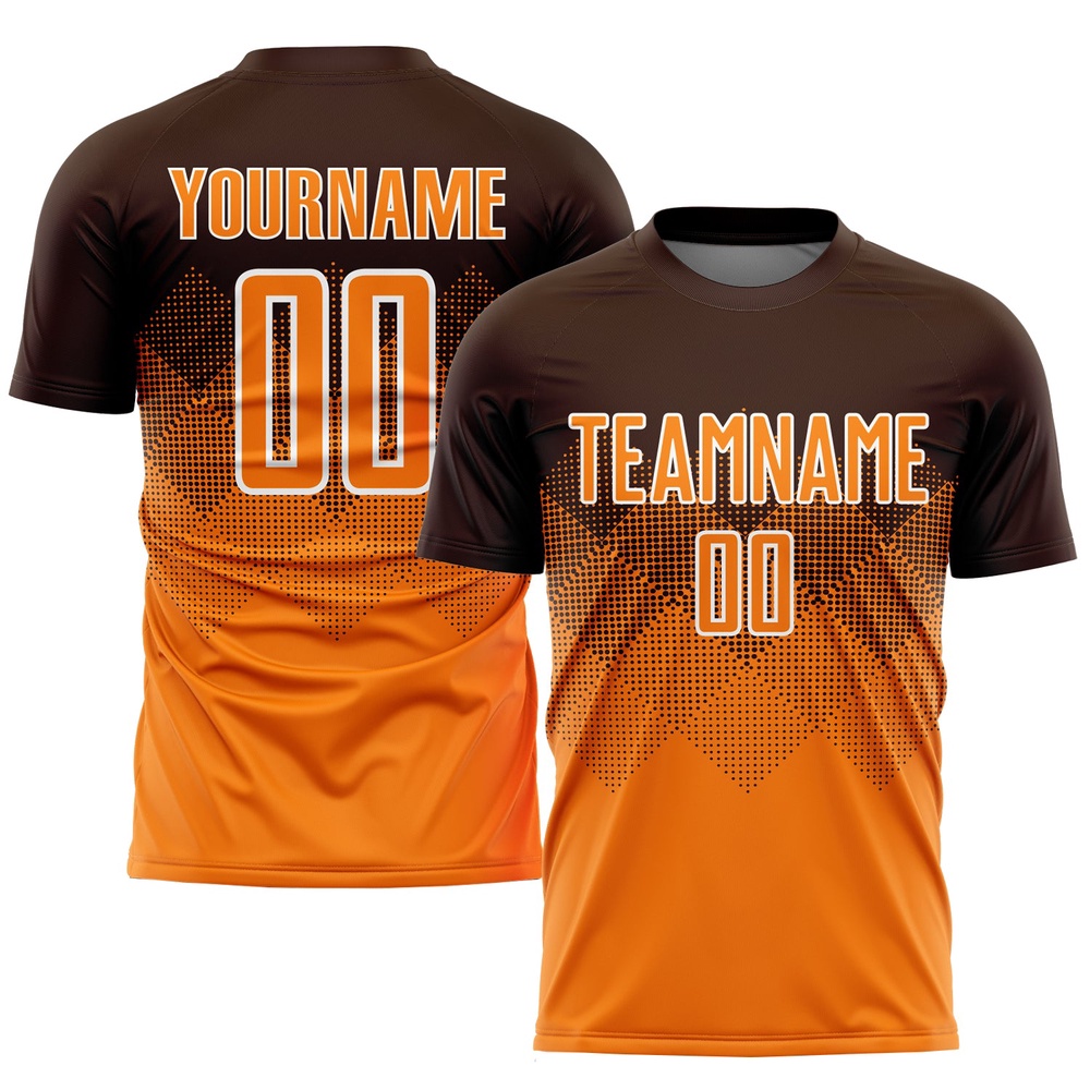 Brown Bay Orange White Sublimation Soccer Uniform Jersey, Custom Team Soccer Jersey Shirt