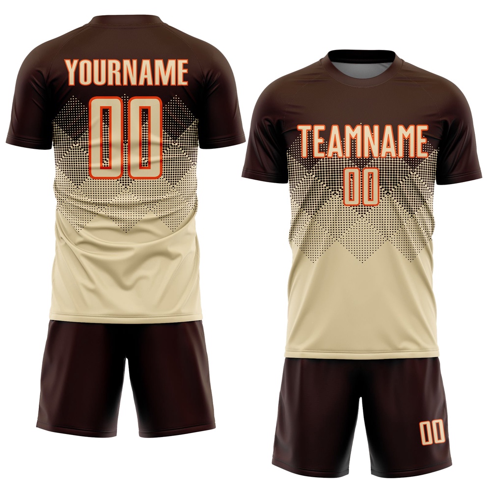 Brown Cream Orange Sublimation Soccer Uniform Jersey, Custom Team Soccer Jersey Shirt