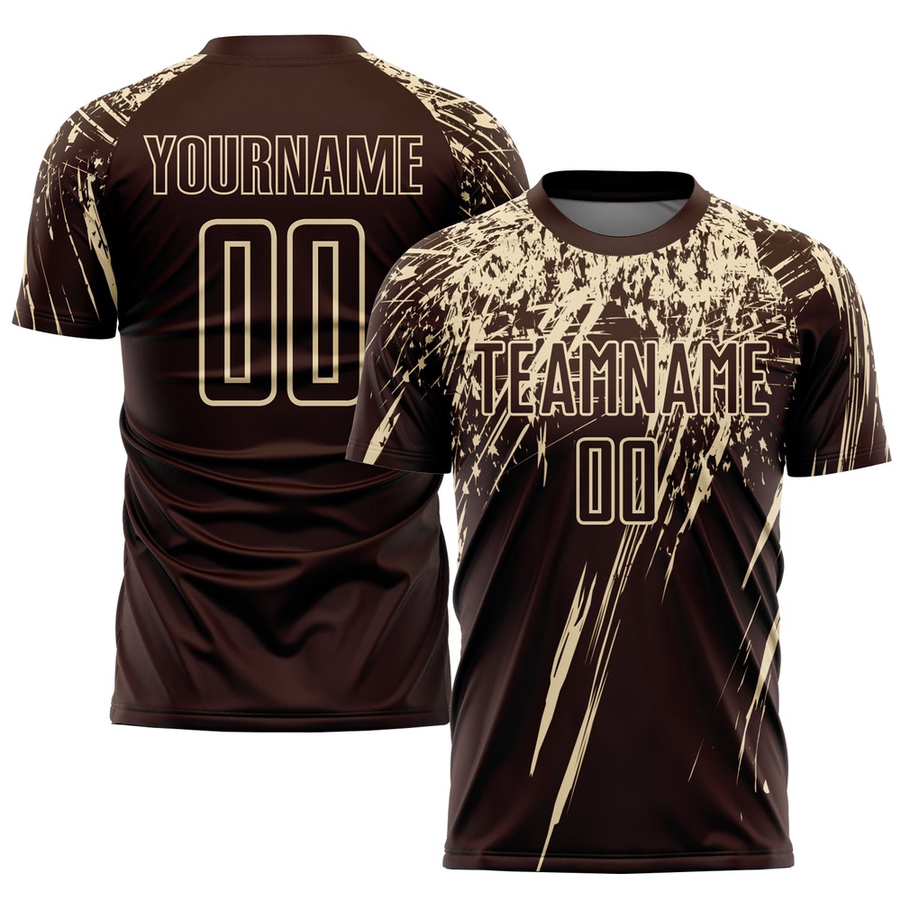 Brown Cream Sublimation Soccer Uniform Jersey, Custom Team Soccer Jersey Shirt Brown Cream Sublimation Soccer Uniform Jersey, Custom Team Soccer Jersey Shirt