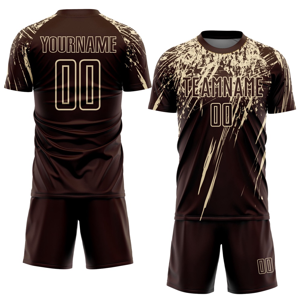 Brown Cream Sublimation Soccer Uniform Jersey, Custom Team Soccer Jersey Shirt Brown Cream Sublimation Soccer Uniform Jersey, Custom Team Soccer Jersey Shirt