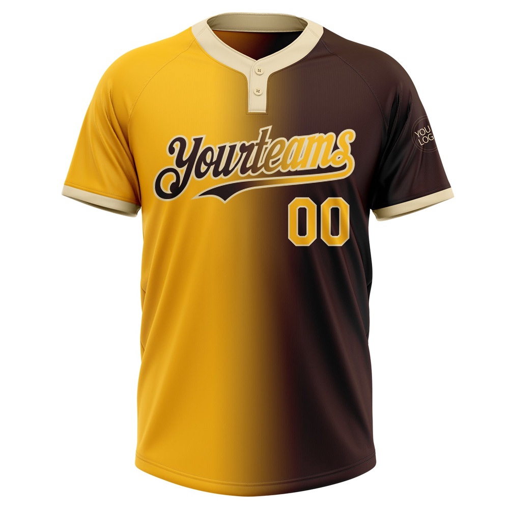 Brown Gold Cream Gradient Fashion Two Button Unisex Softball Jersey, Custom Team Softball Jersey