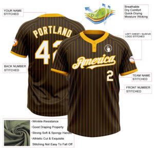 Brown Gold Pinstripe White Two Button Unisex Softball Jersey Custom Team Softball Jersey 3 nlga2t.jpg