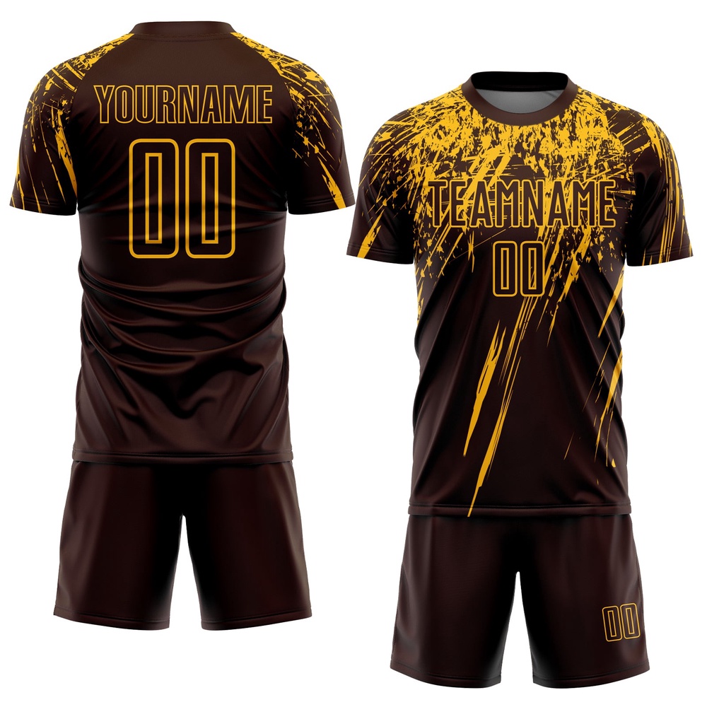Brown Gold Sublimation Soccer Uniform Jersey, Custom Team Soccer Jersey Shirt Brown Gold Sublimation Soccer Uniform Jersey, Custom Team Soccer Jersey Shirt