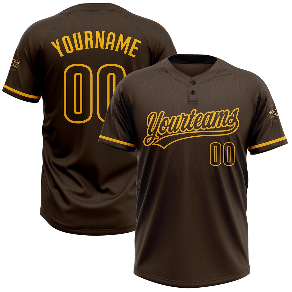 Brown Gold Two Button Unisex Softball Jersey, Custom Team Softball Jersey