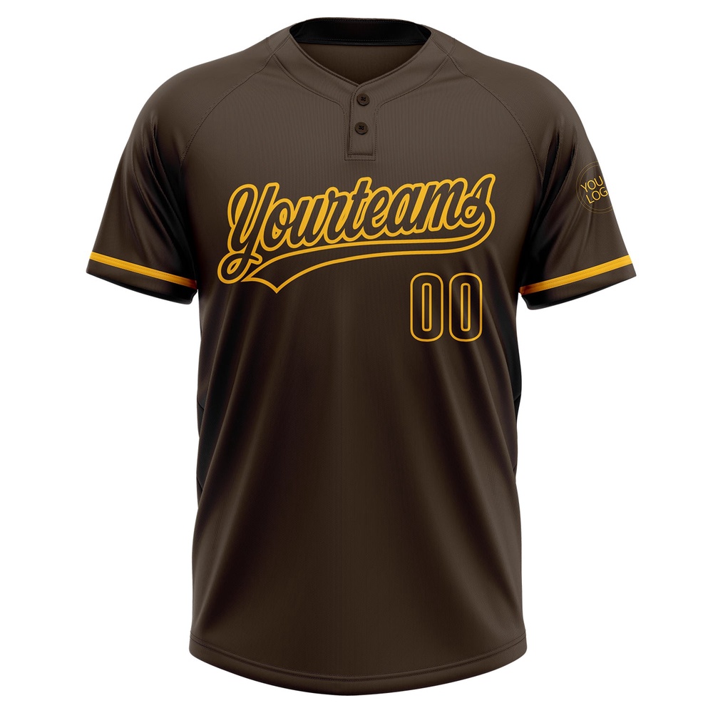 Brown Gold Two Button Unisex Softball Jersey, Custom Team Softball Jersey