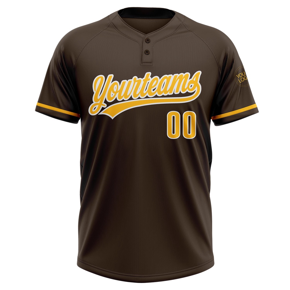 Brown Gold White Two Button Unisex Softball Jersey, Custom Team Softball Jersey
