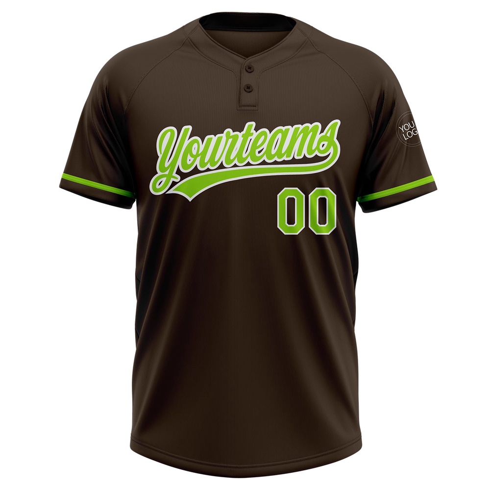 Brown Neon Green White Two Button Unisex Softball Jersey, Custom Team Softball Jersey