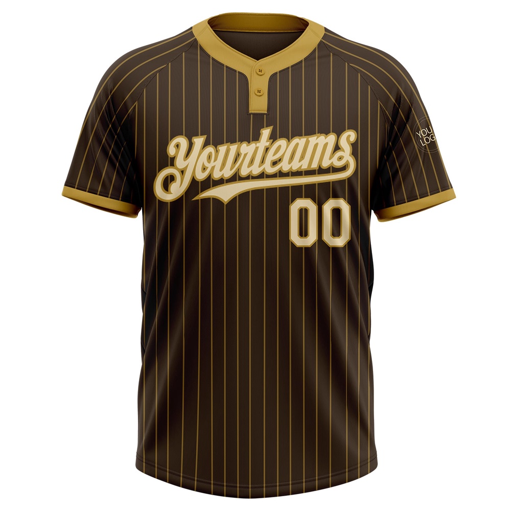 Brown Old Gold Pinstripe Cream Two Button Unisex Softball Jersey, Custom Team Softball Jersey Brown Old Gold Pinstripe Cream Two Button Unisex Softball Jersey, Custom Team Softball Jersey