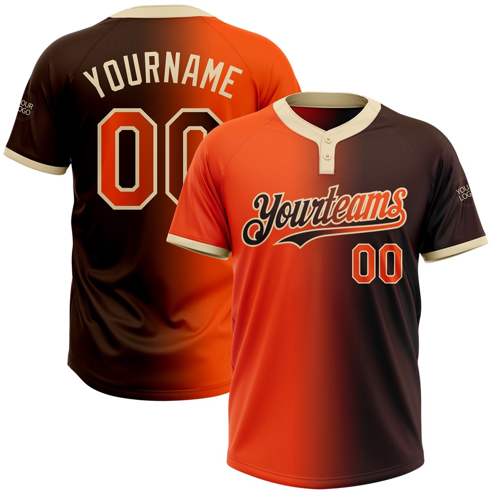 Brown Orange Cream Gradient Fashion Two Button Unisex Softball Jersey, Custom Team Softball Jersey Brown Orange Cream Gradient Fashion Two Button Unisex Softball Jersey, Custom Team Softball Jersey