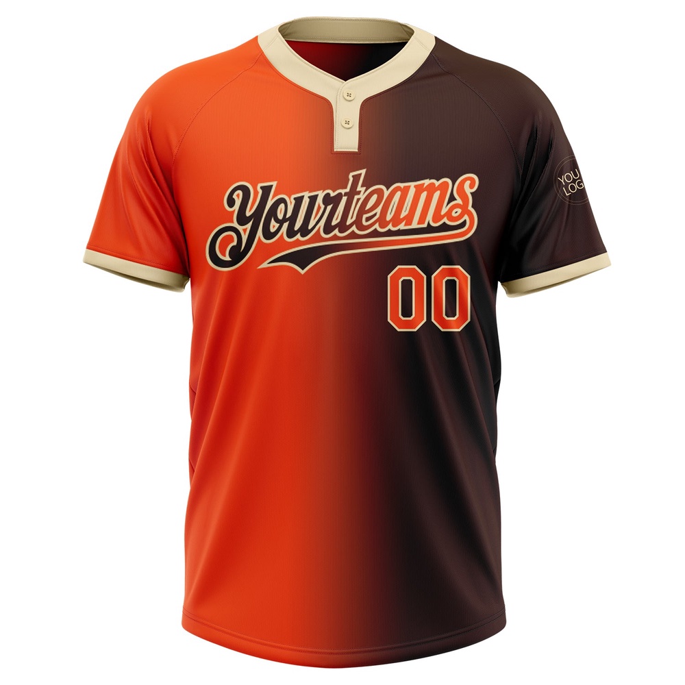 Brown Orange Cream Gradient Fashion Two Button Unisex Softball Jersey, Custom Team Softball Jersey Brown Orange Cream Gradient Fashion Two Button Unisex Softball Jersey, Custom Team Softball Jersey
