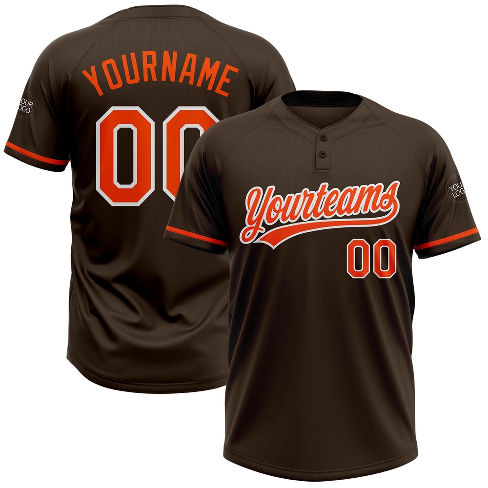 Brown Orange White Two Button Unisex Softball Jersey, Custom Team Softball Jersey