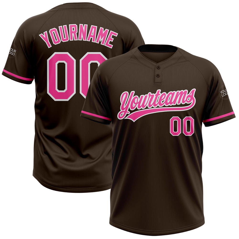 Brown Pink White Two Button Unisex Softball Jersey, Custom Team Softball Jersey