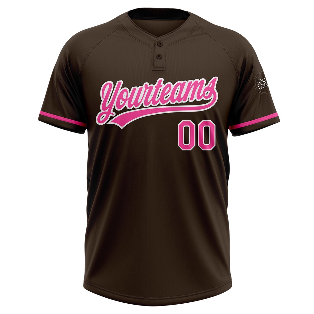 Brown Pink White Two Button Unisex Softball Jersey, Custom Team Softball Jersey