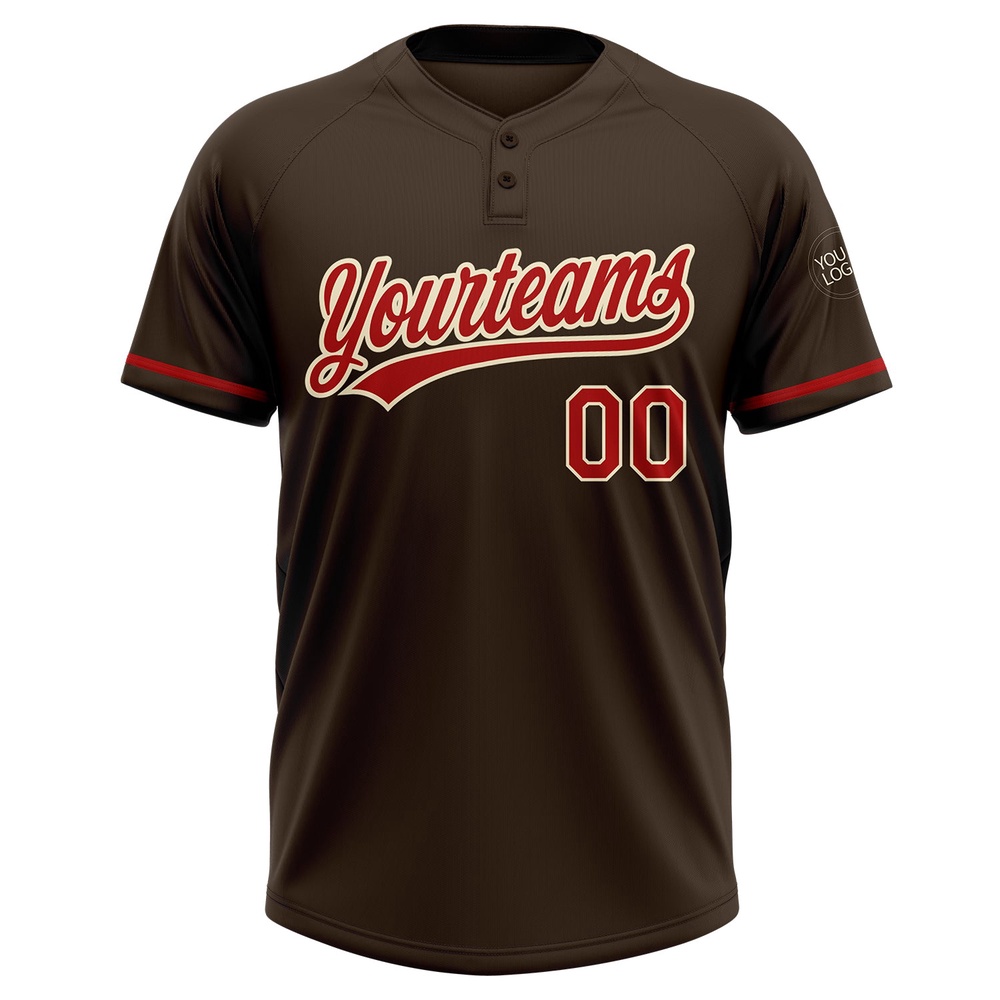 Brown Red Cream Two Button Unisex Softball Jersey, Custom Team Softball Jersey