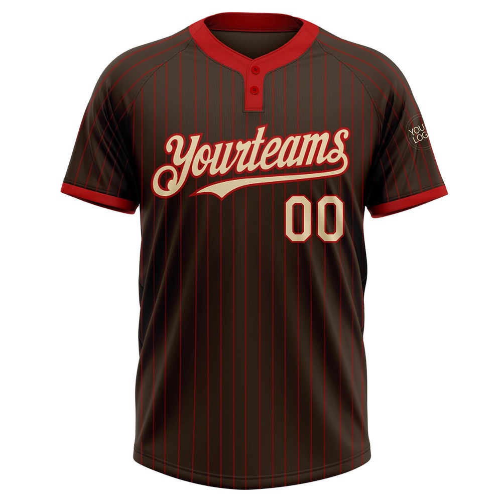 Brown Red Pinstripe Cream Two Button Unisex Softball Jersey, Custom Team Softball Jersey