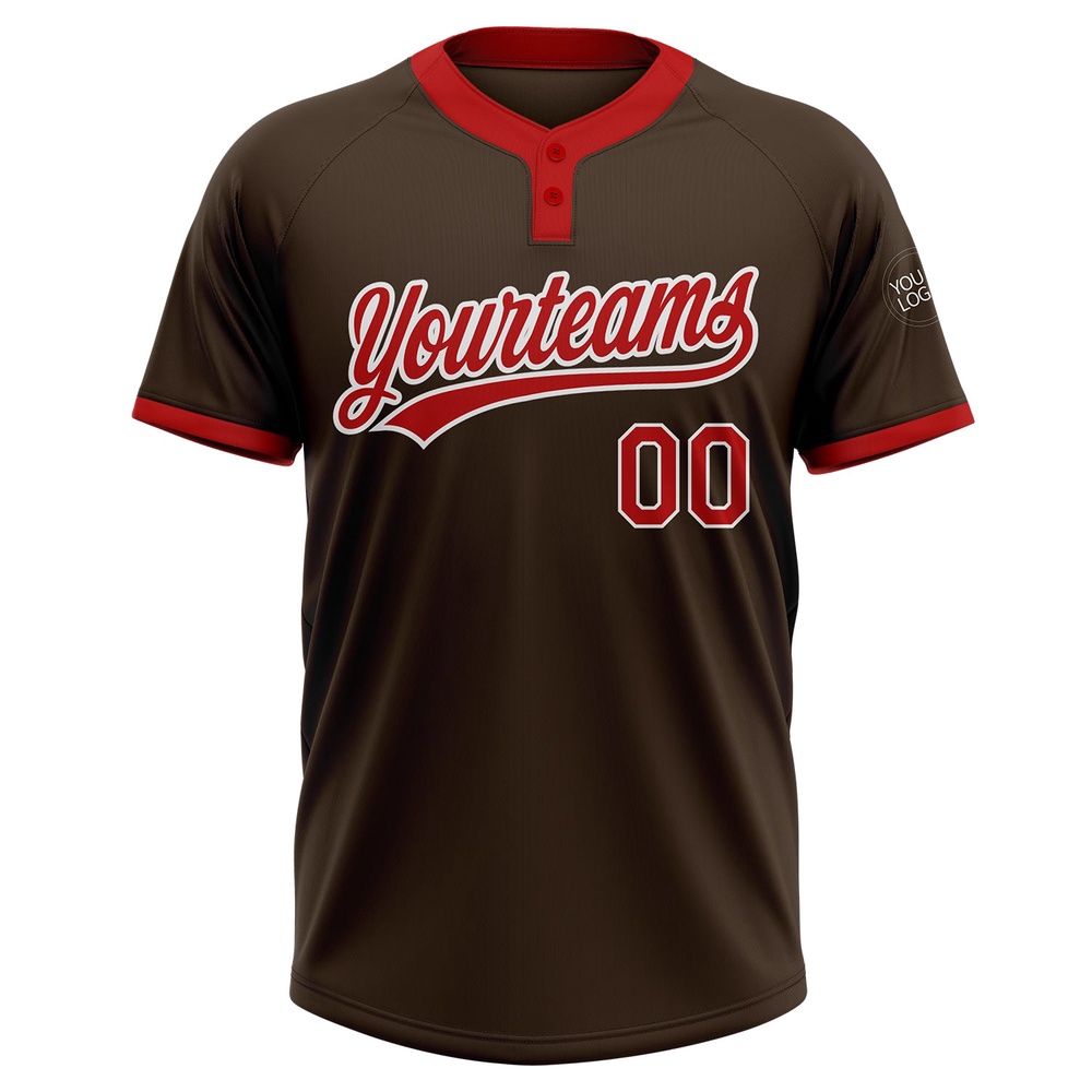 Brown Red White Two Button Unisex Softball Jersey, Custom Team Softball Jersey Brown Red White Two Button Unisex Softball Jersey, Custom Team Softball Jersey