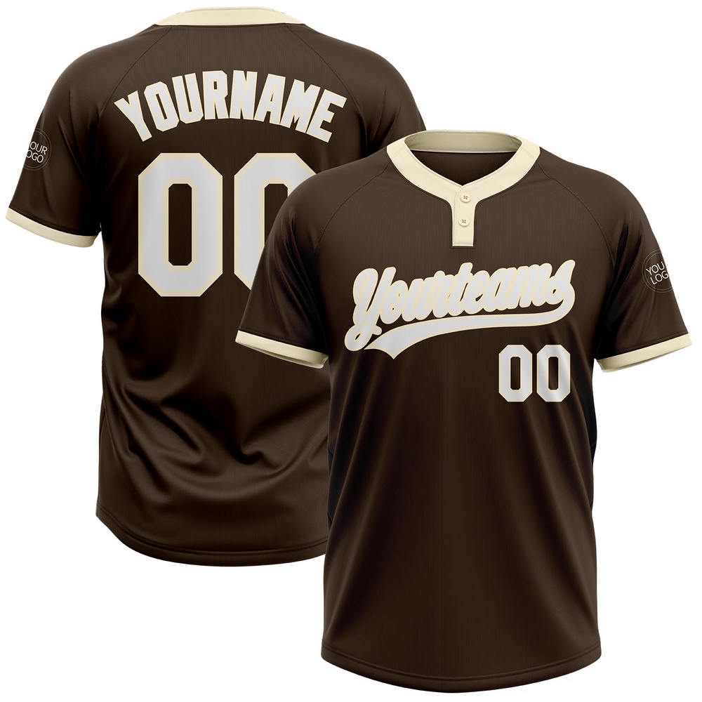 Brown White Cream Two Button Unisex Softball Jersey, Custom Team Softball Jersey Brown White Cream Two Button Unisex Softball Jersey, Custom Team Softball Jersey