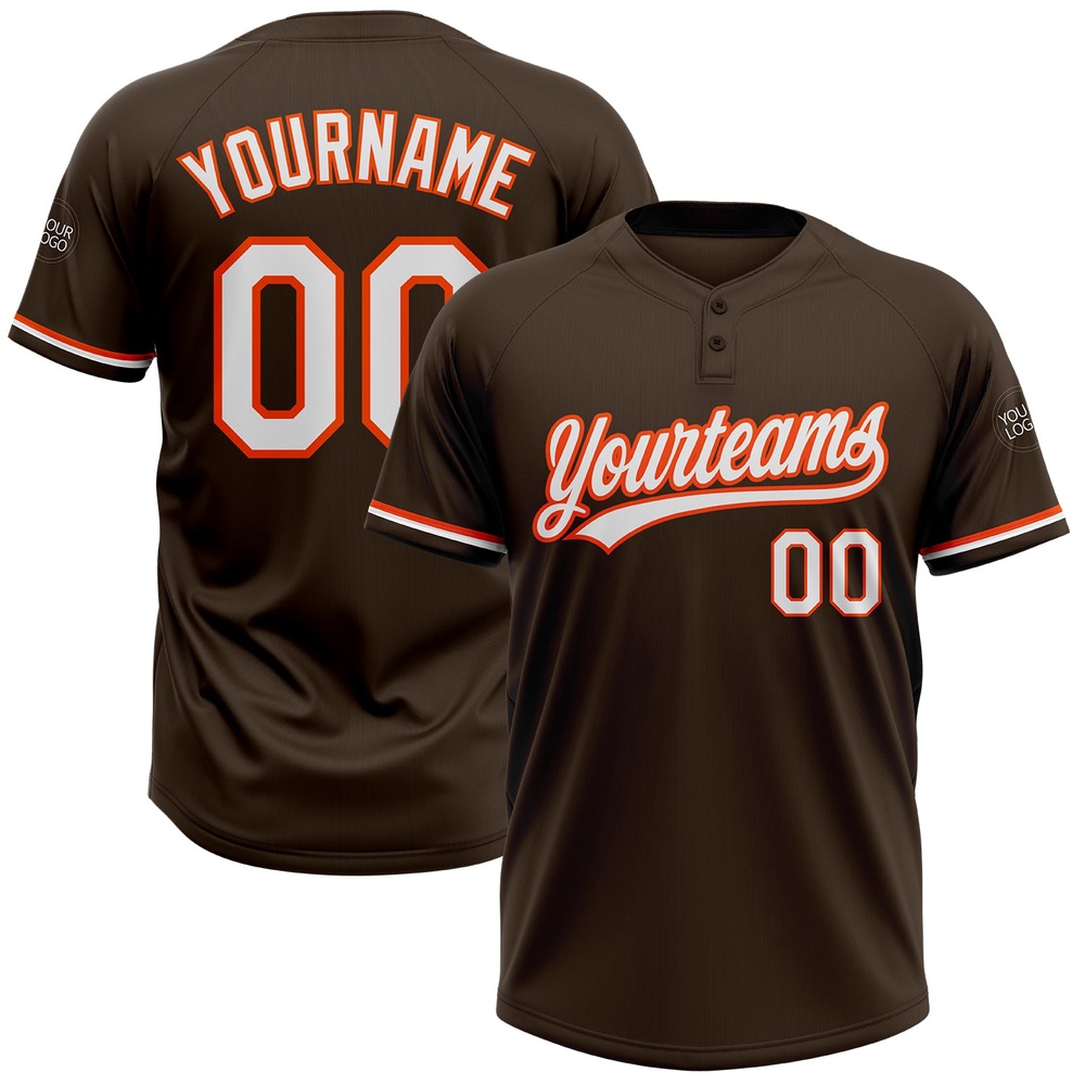 Brown White Orange Two Button Unisex Softball Jersey, Custom Team Softball Jersey Brown White Orange Two Button Unisex Softball Jersey, Custom Team Softball Jersey