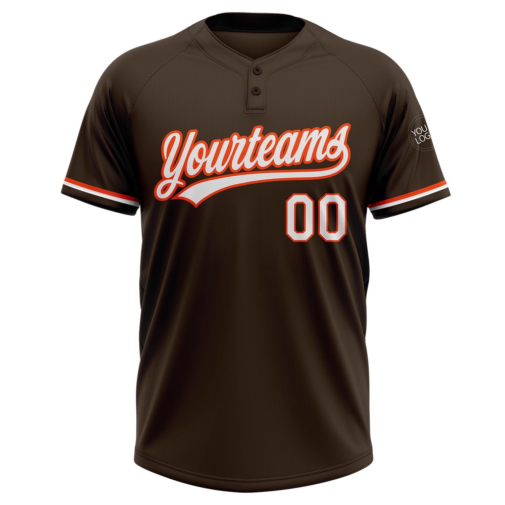 Brown White Orange Two Button Unisex Softball Jersey, Custom Team Softball Jersey Brown White Orange Two Button Unisex Softball Jersey, Custom Team Softball Jersey