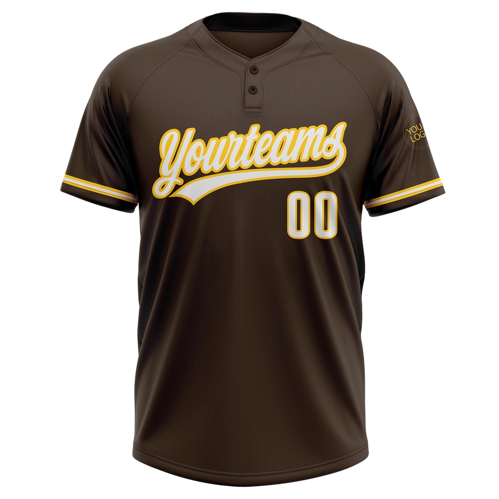 Brown White Yellow Two Button Unisex Softball Jersey, Custom Team Softball Jersey Brown White Yellow Two Button Unisex Softball Jersey, Custom Team Softball Jersey