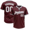 Burgundy Gold Pinstripe White Two Button Unisex Softball Jersey, Custom Team Softball Jersey