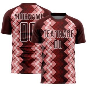 Burgundy White Geometric Shapes Sublimation Soccer Uniform&hellip;