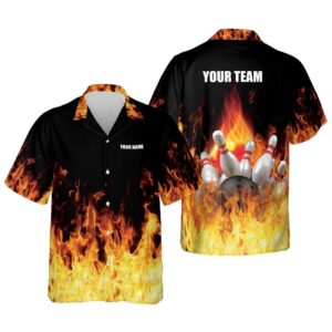Button-Down Flame Hawaiian Shirt, Custom Team Bowling&hellip;