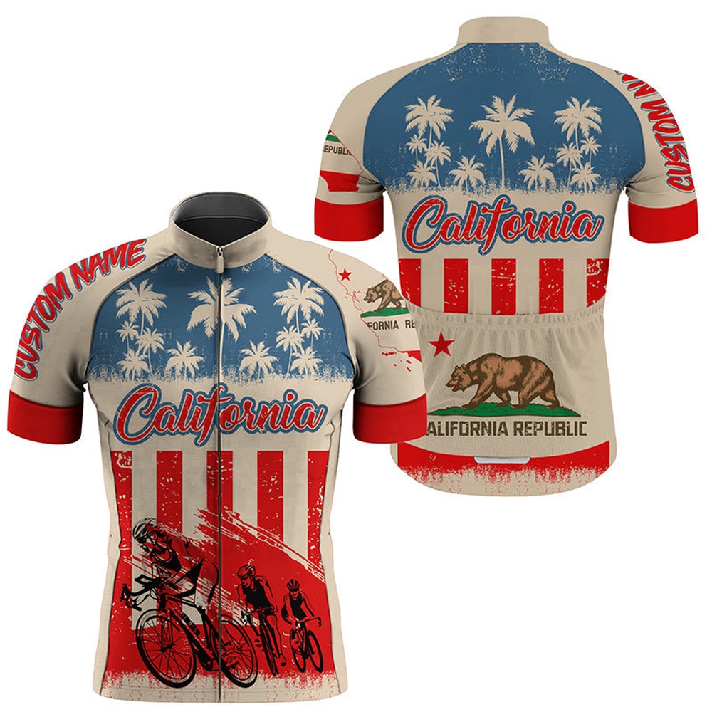 California Cycling Jersey Men Women With 3 Pockets Bike Shirts Full Zip Bicycle Clothes, Custom Mono Cycling Jersey