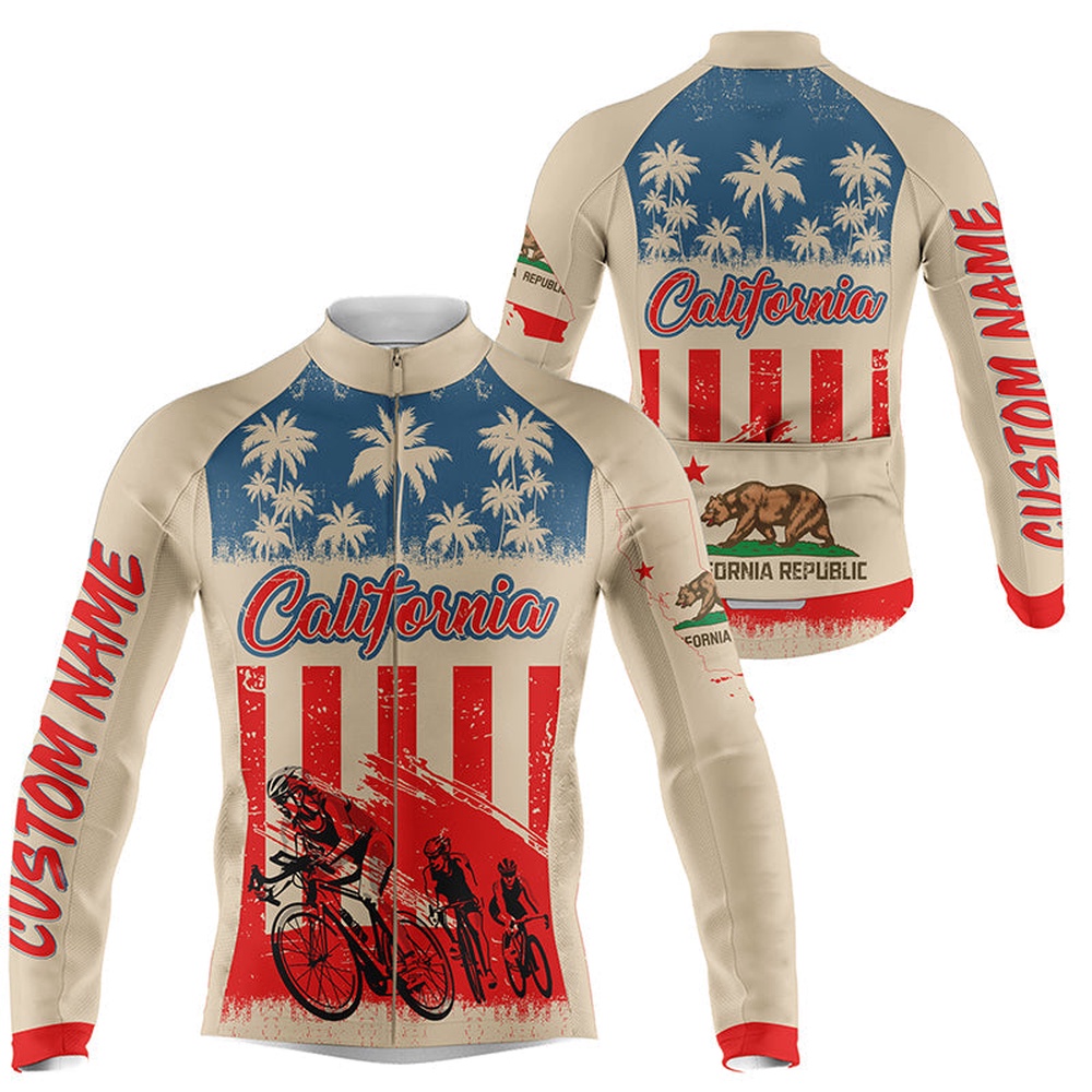 California Cycling Jersey Men Women With 3 Pockets Bike Shirts Full Zip Bicycle Clothes, Custom Mono Cycling Jersey