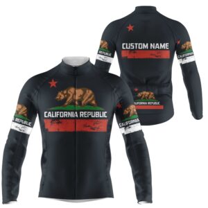 California Men Cycling Jersey Anti Uv Full Zipper Cycle Gear With 3 Pockets Bike Shirt, Custom Mono Cycling Jersey