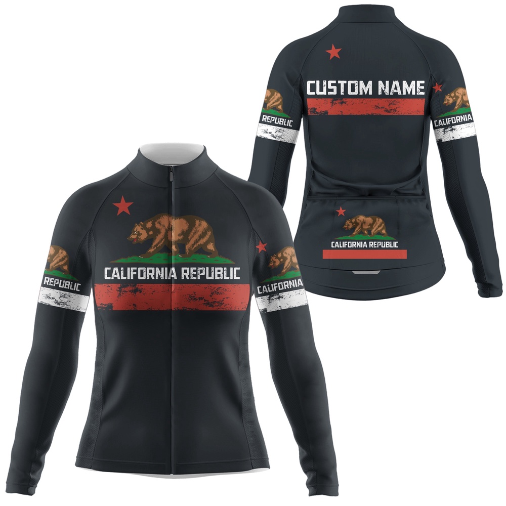 California Women Cycling Jersey Anti Uv Full Zipper Cycle Gear With 3 Pockets Bike Shirt, Custom Mono Cycling Jersey