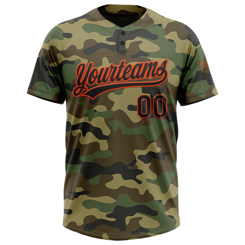 Camo Black Orange Salute To Service Two Button Unisex Softball Jersey, Custom Team Softball Jersey Camo Black Orange Salute To Service Two Button Unisex Softball Jersey, Custom Team Softball Jersey