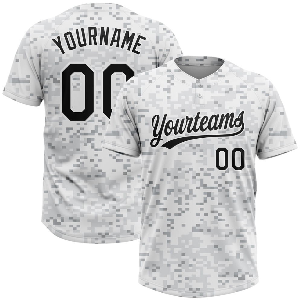 Camo Black White 3D Arctic Camouflage Two Button Unisex Softball Jersey, Custom Team Softball Jersey Camo Black White 3D Arctic Camouflage Two Button Unisex Softball Jersey, Custom Team Softball Jersey