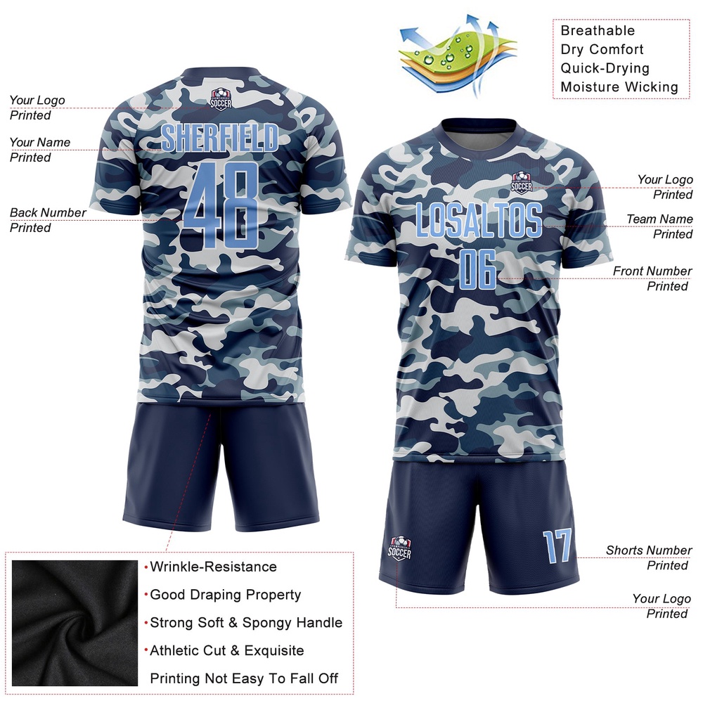 Camo Light Blue Royal Sublimation Salute To Service Soccer Uniform Jersey, Custom Team Soccer Jersey Shirt Camo Light Blue Royal Sublimation Salute To Service Soccer Uniform Jersey, Custom Team Soccer Jersey Shirt