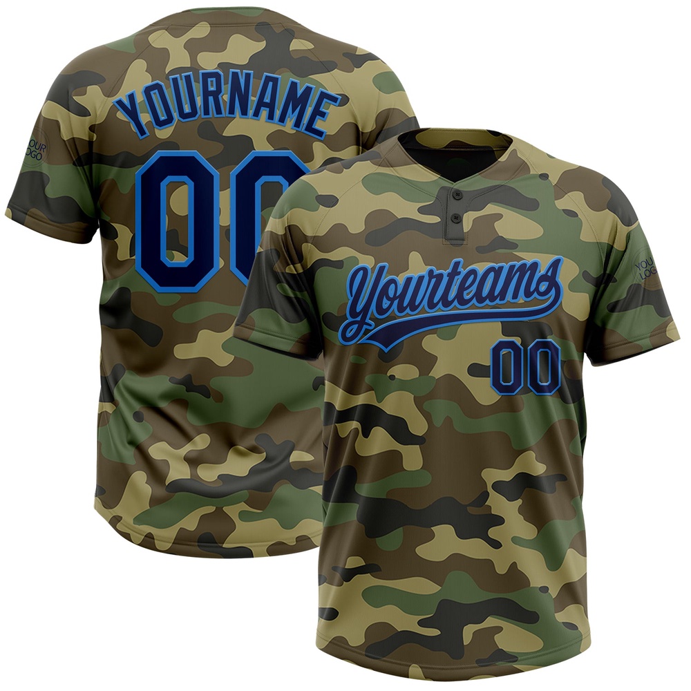 Camo Navy Electric Blue Salute To Service Two Button Unisex Softball Jersey, Custom Team Softball Jersey Camo Navy Electric Blue Salute To Service Two Button Unisex Softball Jersey, Custom Team Softball Jersey