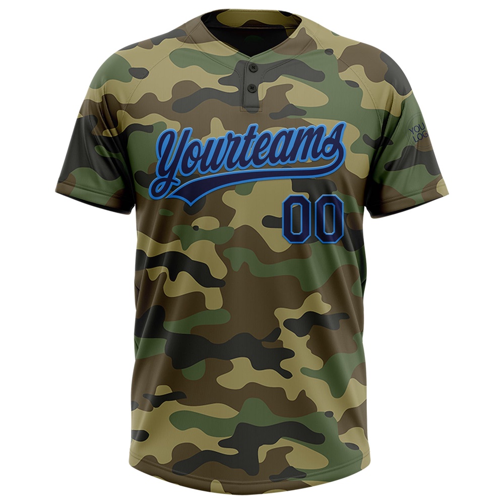 Camo Navy Electric Blue Salute To Service Two Button Unisex Softball Jersey, Custom Team Softball Jersey Camo Navy Electric Blue Salute To Service Two Button Unisex Softball Jersey, Custom Team Softball Jersey