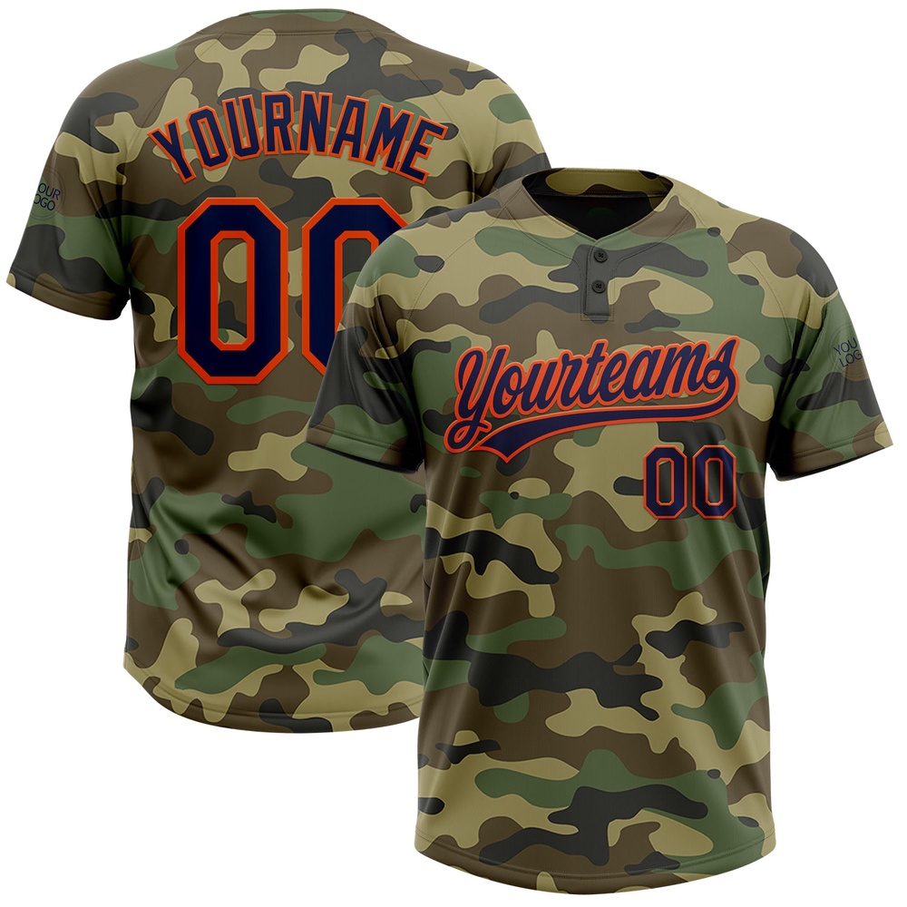 Camo Navy Orange Salute To Service Two Button Unisex Softball Jersey, Custom Team Softball Jersey Camo Navy Orange Salute To Service Two Button Unisex Softball Jersey, Custom Team Softball Jersey