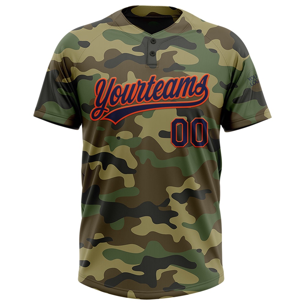 Camo Navy Orange Salute To Service Two Button Unisex Softball Jersey, Custom Team Softball Jersey Camo Navy Orange Salute To Service Two Button Unisex Softball Jersey, Custom Team Softball Jersey