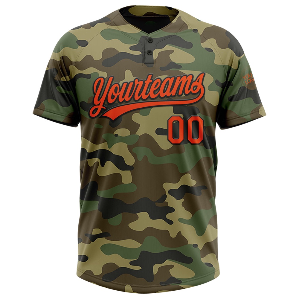 Camo Orange Black Salute To Service Two Button Unisex Softball Jersey, Custom Team Softball Jersey Camo Orange Black Salute To Service Two Button Unisex Softball Jersey, Custom Team Softball Jersey