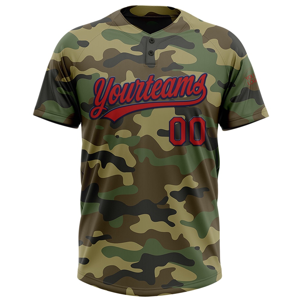 Camo Red Navy Salute To Service Two Button Unisex Softball Jersey, Custom Team Softball Jersey